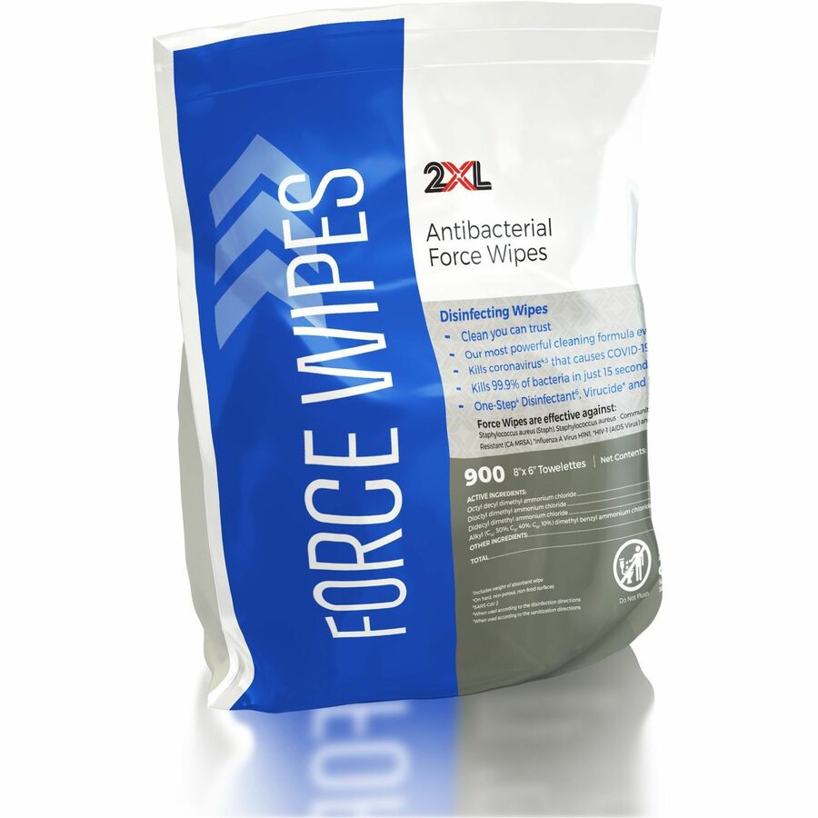2XL Antibacterial Force Wipes Bucket Refill - 900 / Bag - 4 / Carton - Non-irritating, Soft, Hygienic, Durable, Absorbent, Anti-bacterial, Disposable, Disinfectant, Non-irritating, Absorbent, Refillable - White