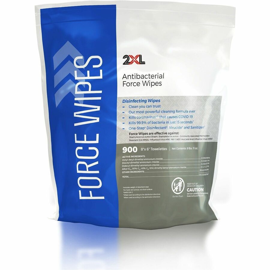 2XL Antibacterial Force Wipes Bucket Refill - 900 / Bag - 4 / Carton - Non-irritating, Soft, Hygienic, Durable, Absorbent, Anti-bacterial, Disposable, Disinfectant, Non-irritating, Absorbent, Refillable - White