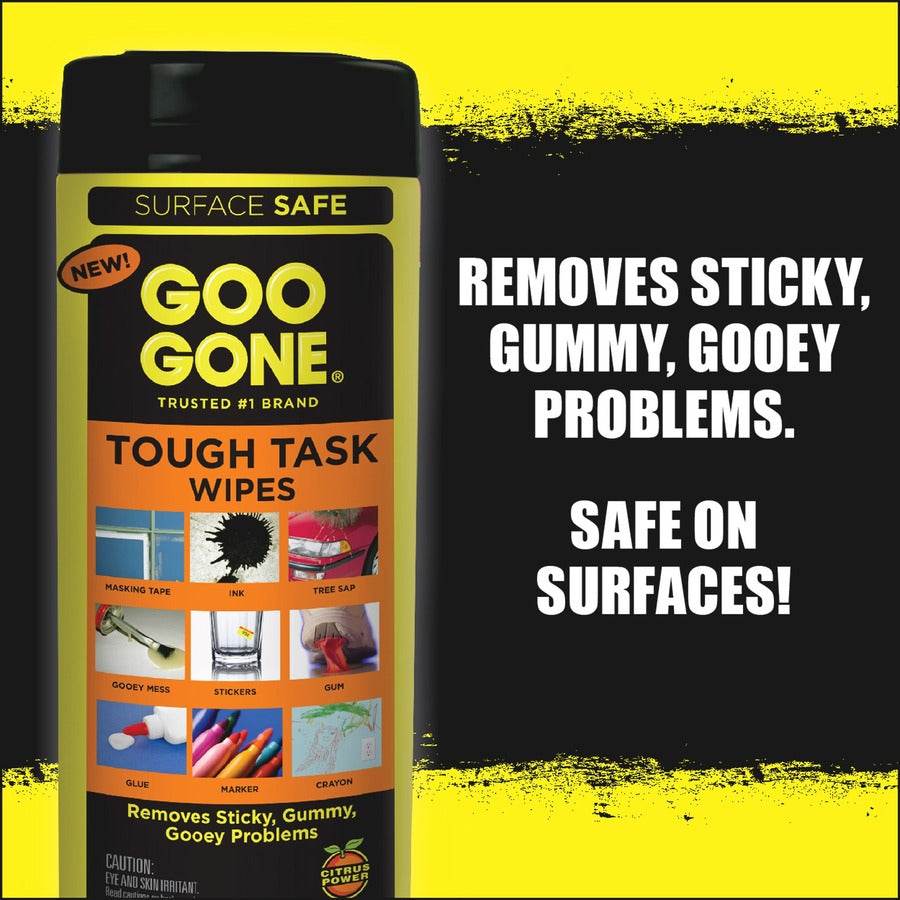 Goo Gone Tough Task Wipes - 24 / Canister - 4 / Carton - Disposable, Non-abrasive - White