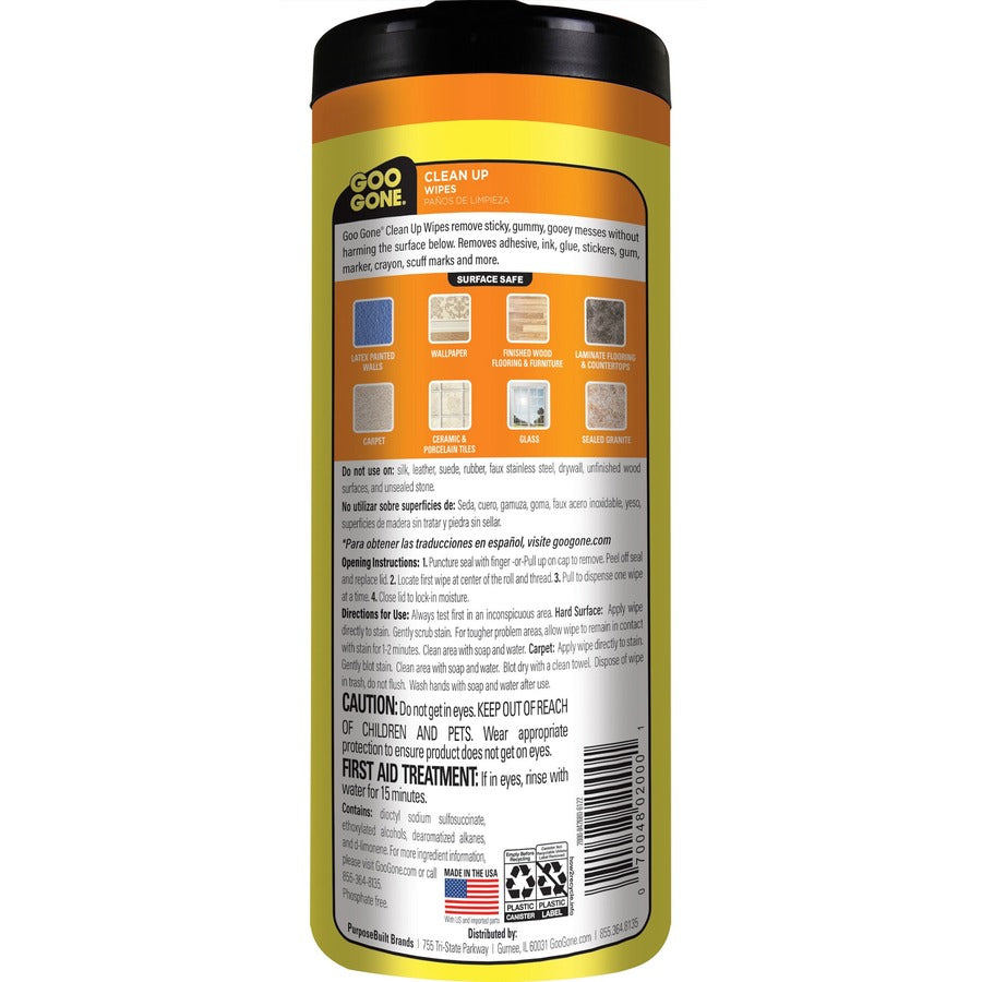 Goo Gone Tough Task Wipes - 24 / Canister - 4 / Carton - Disposable, Non-abrasive - White
