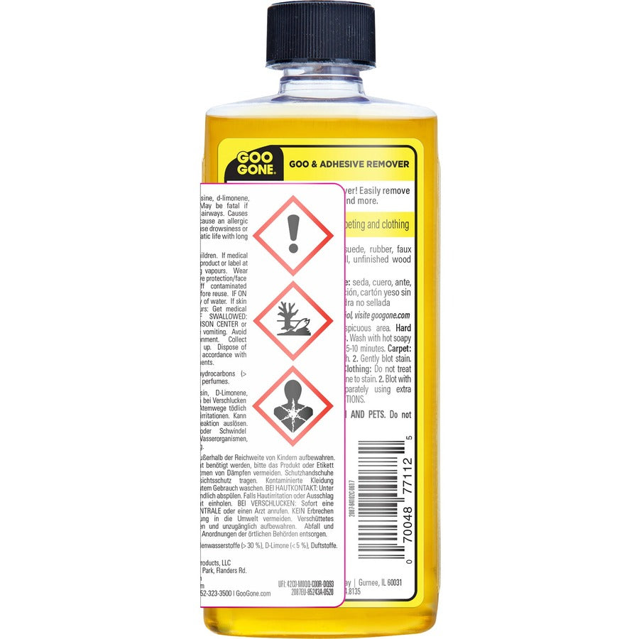 Goo Gone Gum/Glue Remover - For Multipurpose - 8 fl oz (0.3 quart) - Citrus Scent - 12 / Carton - Easy to Use - Orange
