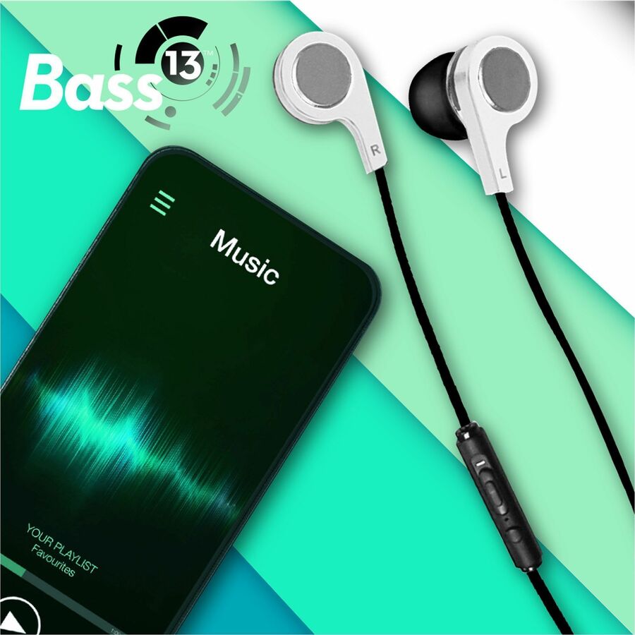B-13 Bass Earbuds with Microphone, 52" Cord, White