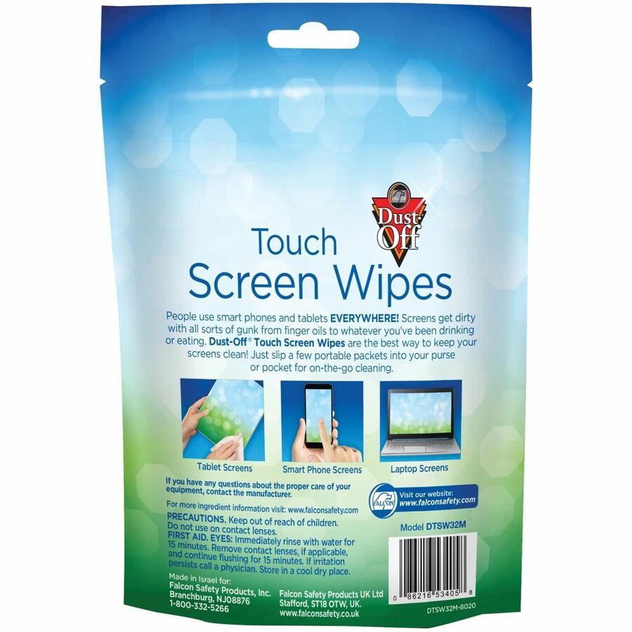Dust-Off Electronics Screen Wipes - DTSW32 - For Multipurpose - Pouch - 32 / Pack - Blue
