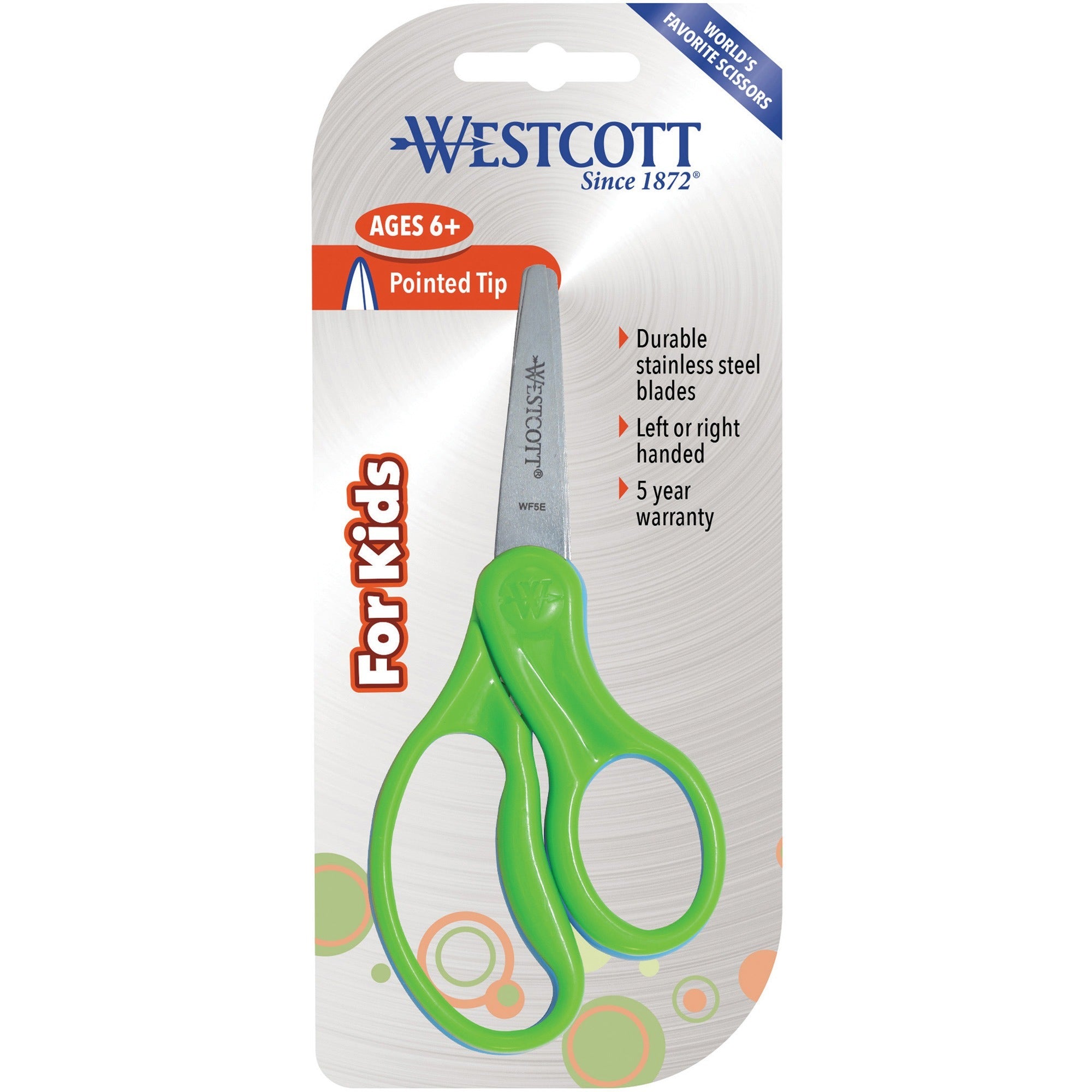 westcott-5-pointed-kid-scissors-5-overall-length-stainless-steel-pointed-tip-assorted-30-pack_acm16657 - 1