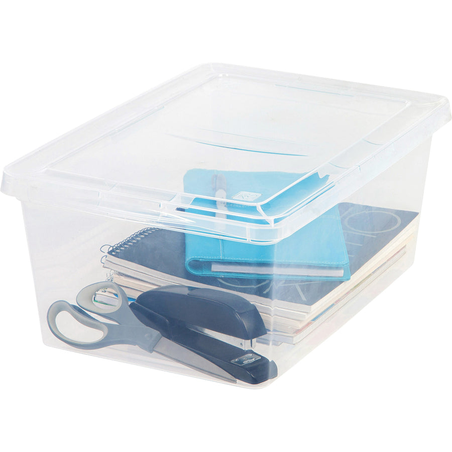 iris-17-quart-storage-box-external-dimensions-175-length-x-12-width-x-175-depth-x-7-height-425-gal-snap-in-lid-closure-stackable-plastic-clear-for-scissors-notebook-office-supplies-sweater-purse-towel-stapler-1-each_irs200410 - 2