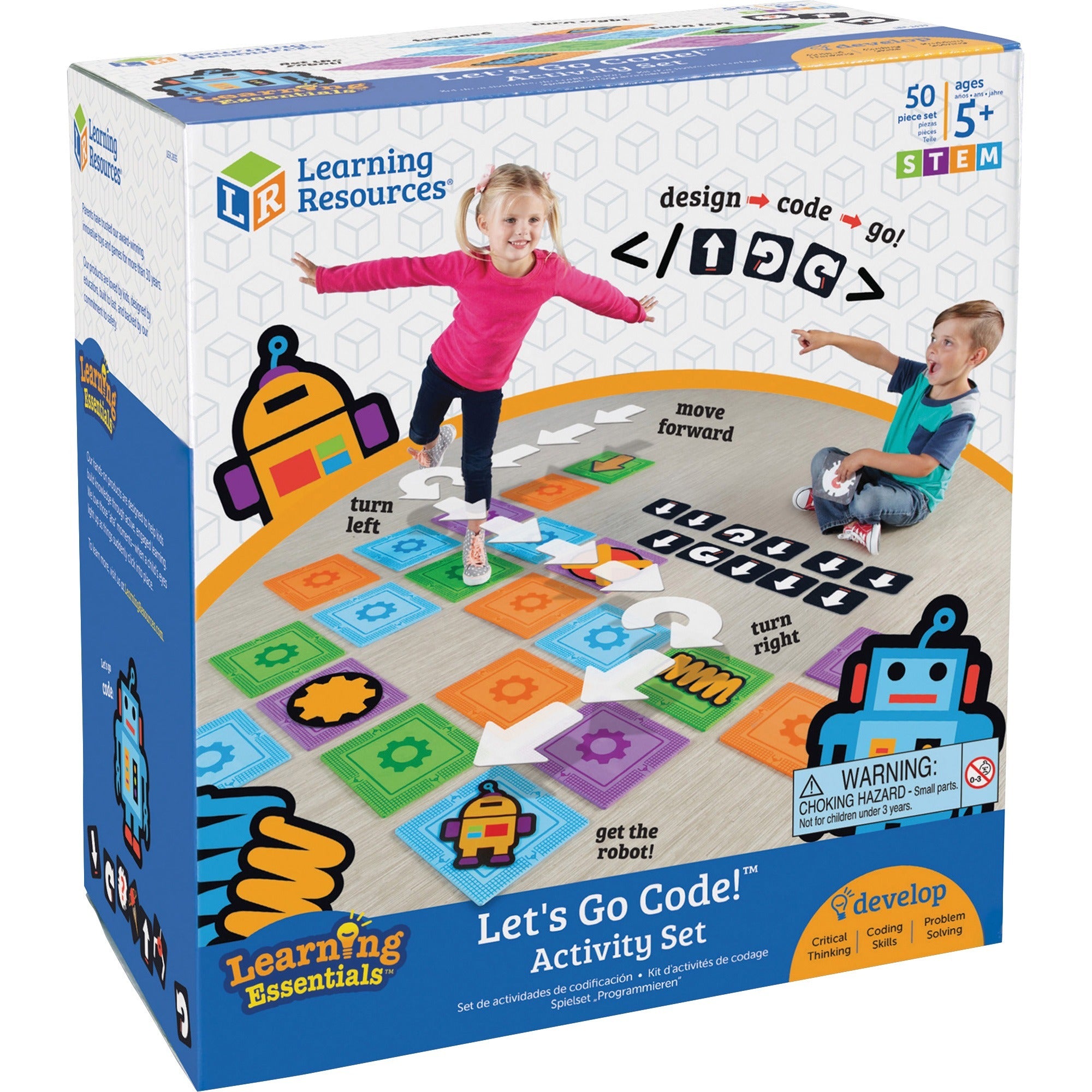 learning-resources-ages-5+-lets-go-code-activity-set-theme-subject-fun-skill-learning-gross-motor-visual-critical-thinking-sequential-thinking-problem-solving-direction-50-pieces-5+-1-set_lrnler2835 - 1