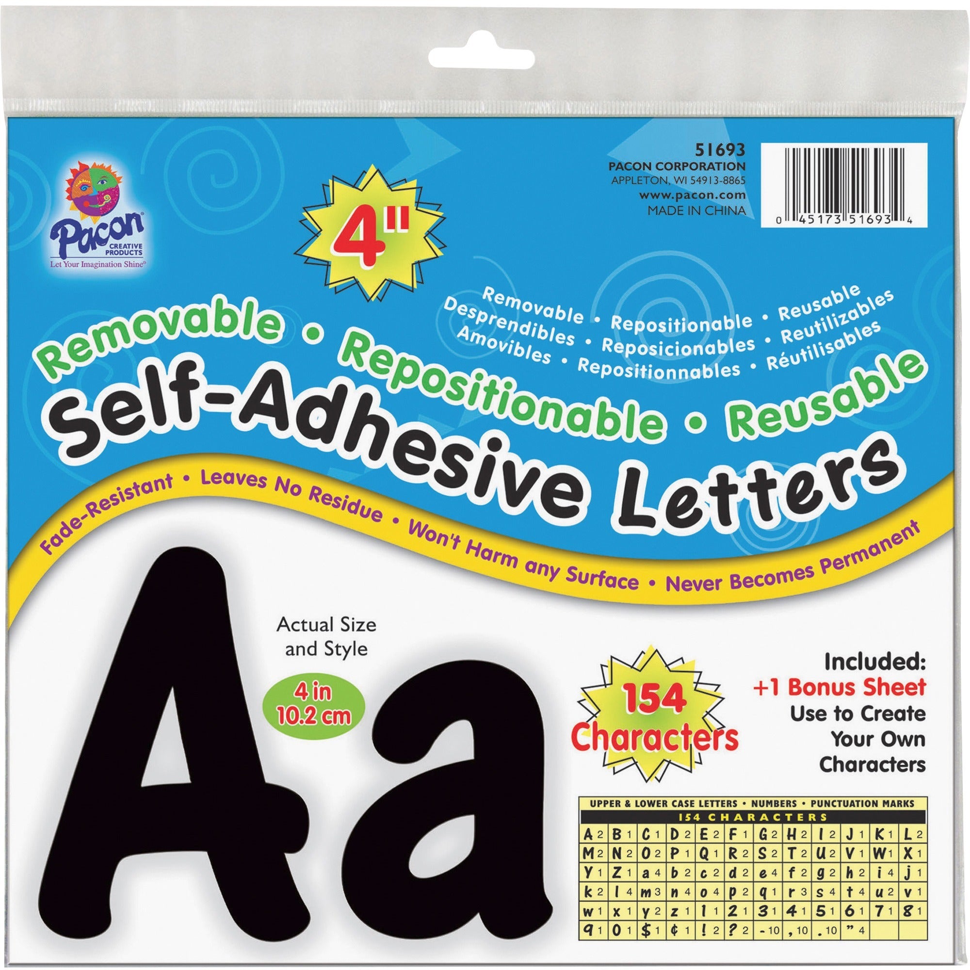 UCreate 154 Character Self-adhesive Letter Set - Uppercase Letters, Numbers, Punctuation Marks Shape - Self-adhesive, Removable, Repositionable, Reusable, Fade Resistant, Acid-free, Residue-free, Damage Resistant, Easy to Use - 4" Height x 9" Length