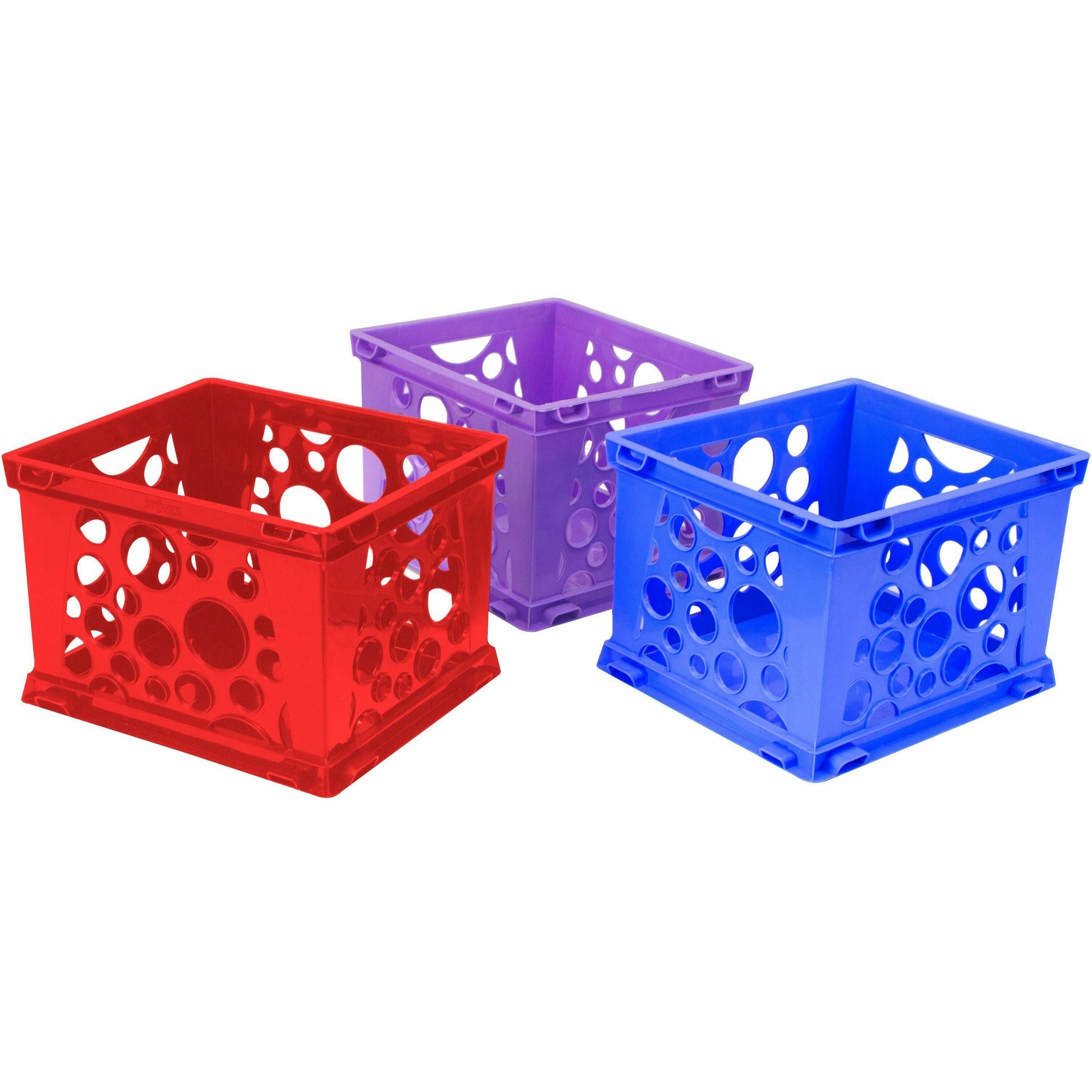 Storex Premium Storage Crate - External Dimensions: 17.3" Length x 14.3" Width x 10.5"Height - Media Size Supported: Legal, Letter - Assorted Bright - For Classroom Supplies, File Folder - 3 / Carton