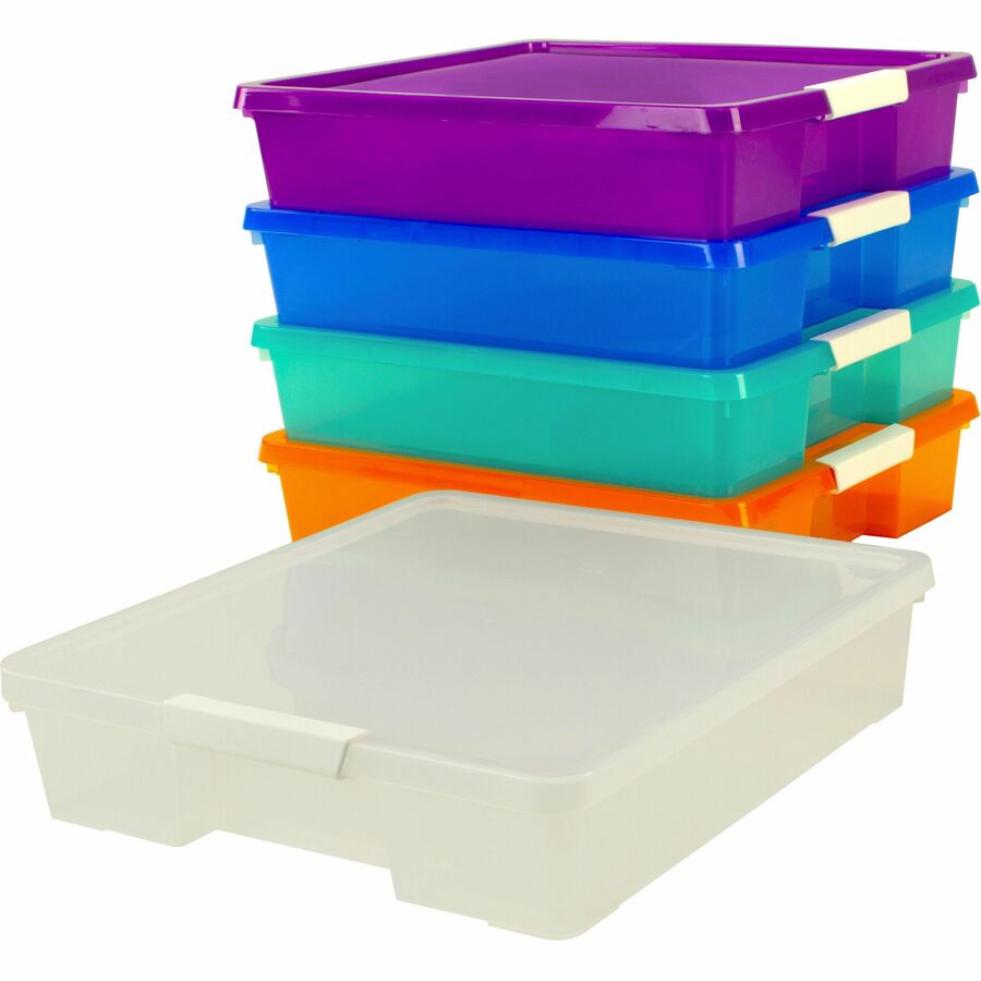 Storex Stackable Craft Box - 3" Height x 14" Width14" Length - Stackable - Assorted Bright - 5 / Carton