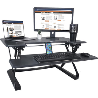 High Rise Height Adjustable Standing Desk with Keyboard Tray, 36" x 31.25" x 5.25" to 20", Gray/Black