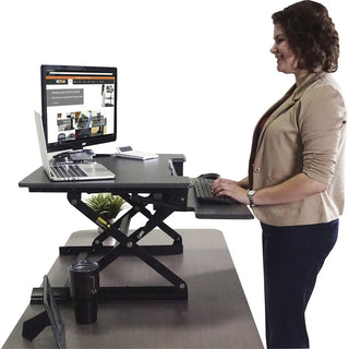 High Rise Height Adjustable Standing Desk with Keyboard Tray, 36" x 31.25" x 5.25" to 20", Gray/Black
