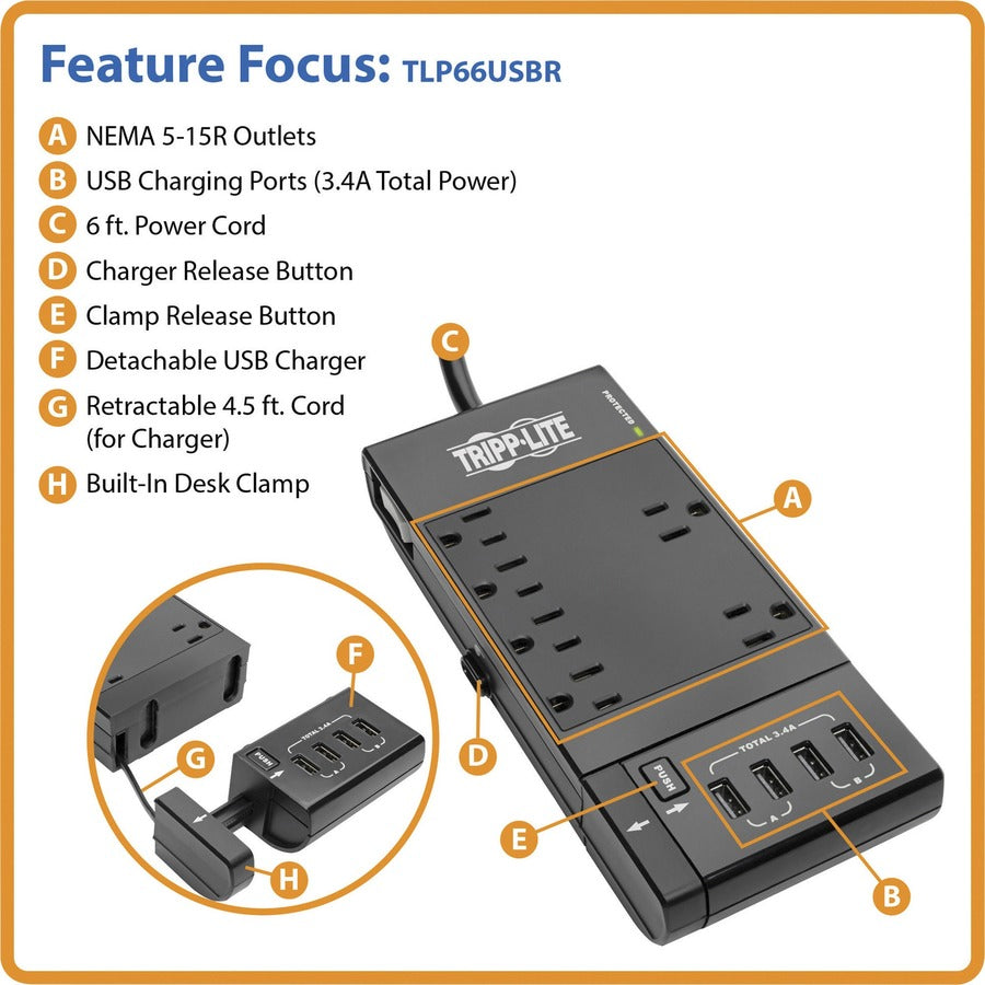 tripp-lite-by-eaton-protect-it!-6-outlet-surge-protector-4-usb-ports-6-ft-cord-1080-joules-diagnostic-led-black-housing-6-x-nema-5-15r-4-x-usb-1800-va-1080-j-120-v-ac-input_trptlp66usbr - 3