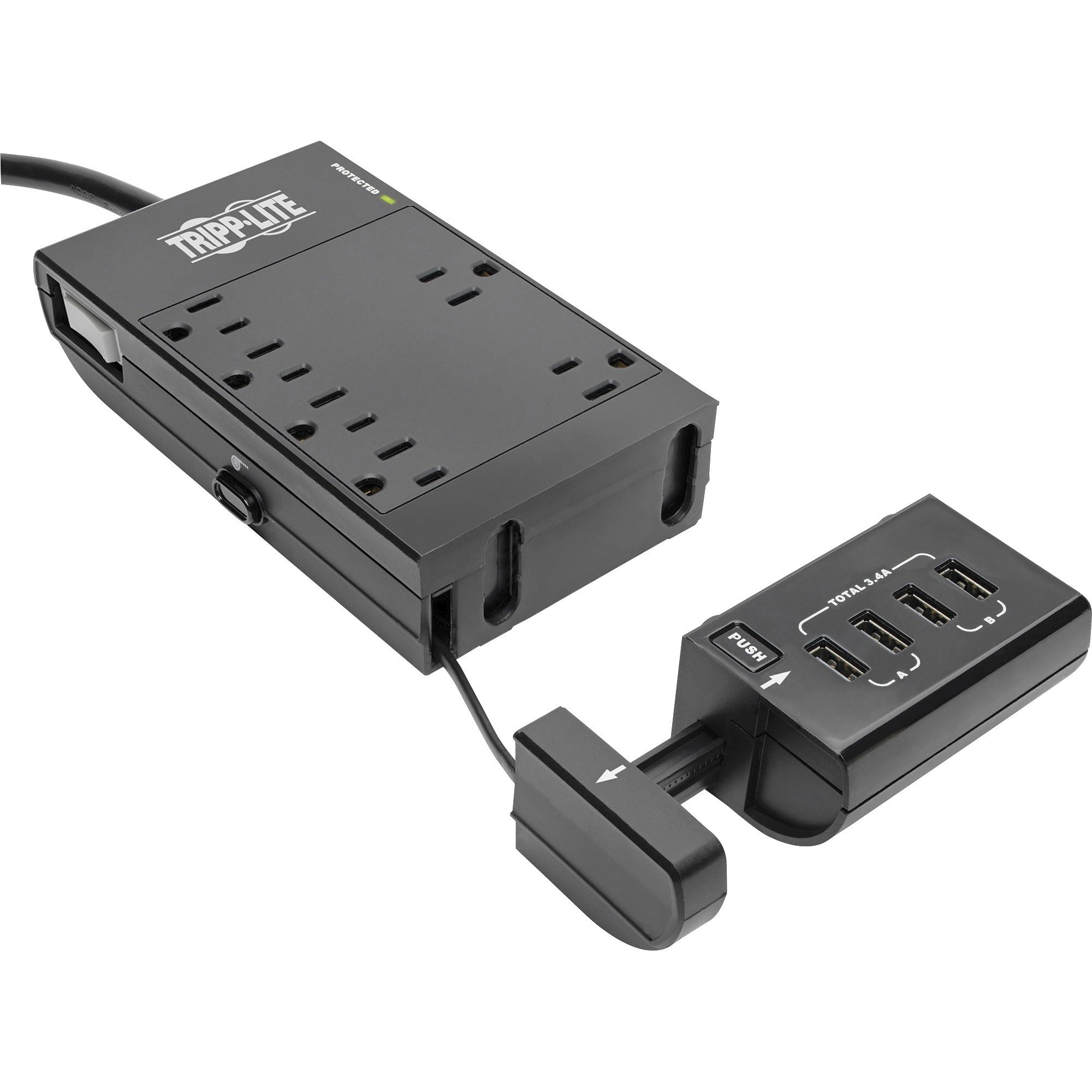 Tripp Lite by Eaton Protect It! 6-Outlet Surge Protector 4 USB Ports 6 ft. Cord 1080 Joules Diagnostic LED Black Housing - 6 x NEMA 5-15R, 4 x USB - 1800 VA - 1080 J - 120 V AC Input