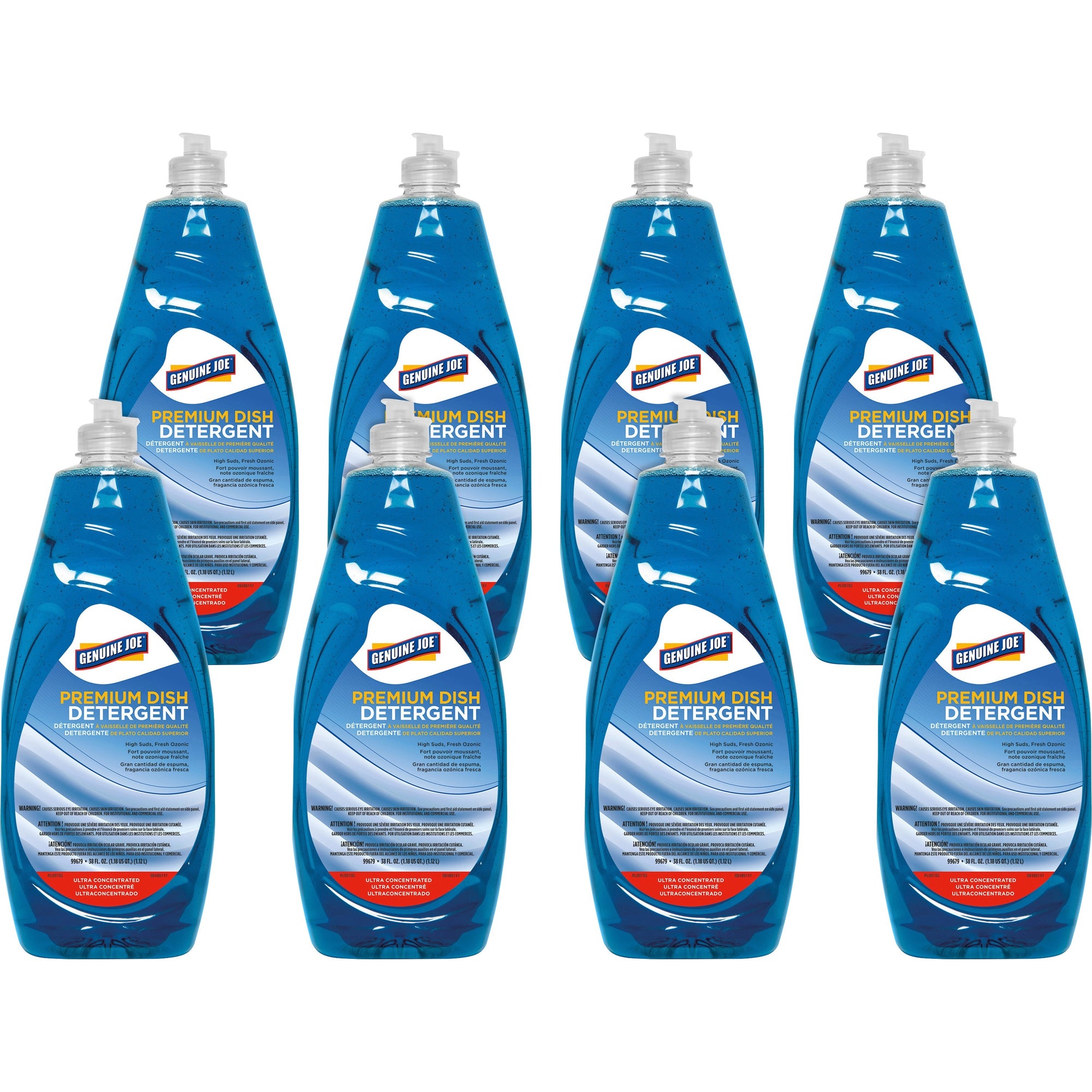 Genuine Joe Premium Dish Detergent - For Dish - Concentrate - 38 fl oz (1.2 quart) - 8 / Carton - Blue