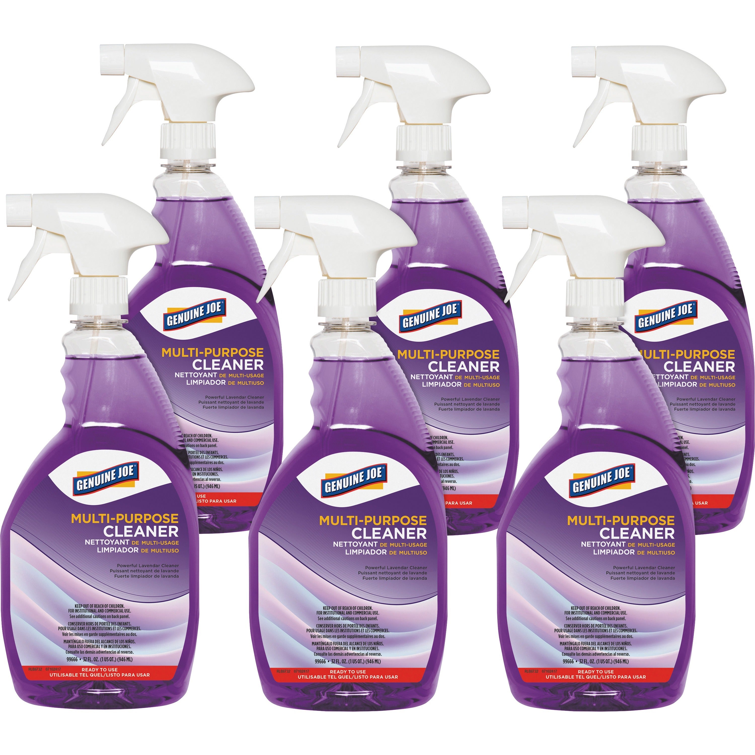 Genuine Joe Multi-purpose Cleaner - For Kitchen - Ready-To-Use - 32 fl oz (1 quart) - Lavender Scent - 6 / Carton - Deodorize, Long Lasting, Butyl-free, Phosphate-free - Purple - 1