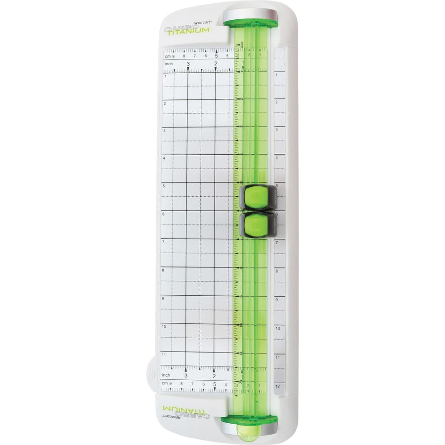 Westcott Carbo Titanium Bonded Narrow Trimmer, 12" (16682) - CarboTitanium Blade - 12" Cutting Length - Spring-loaded Blade - White, Green - 19.4" Length - 1 Each