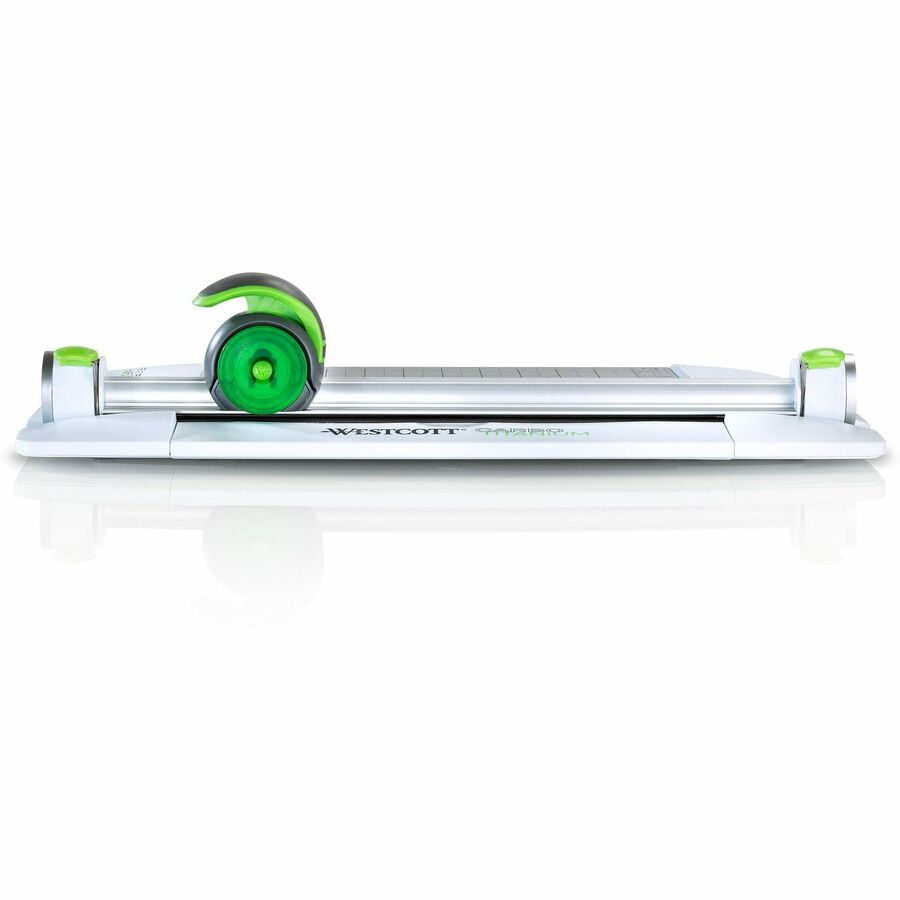 Westcott CarboTitanium Rotary Trimmer - CarboTitanium Blade - 12" Cutting Length - Multi-position Push Button - White, Green - 19.3" Length - 1 Each