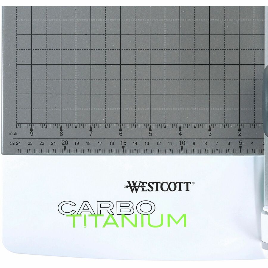 Westcott CarboTitanium Rotary Trimmer - CarboTitanium Blade - 12" Cutting Length - Multi-position Push Button - White, Green - 19.3" Length - 1 Each