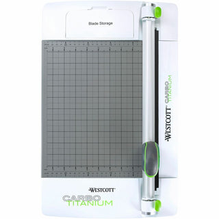 Westcott CarboTitanium Rotary Trimmer - CarboTitanium Blade - 12" Cutting Length - Multi-position Push Button - White, Green - 19.3" Length - 1 Each