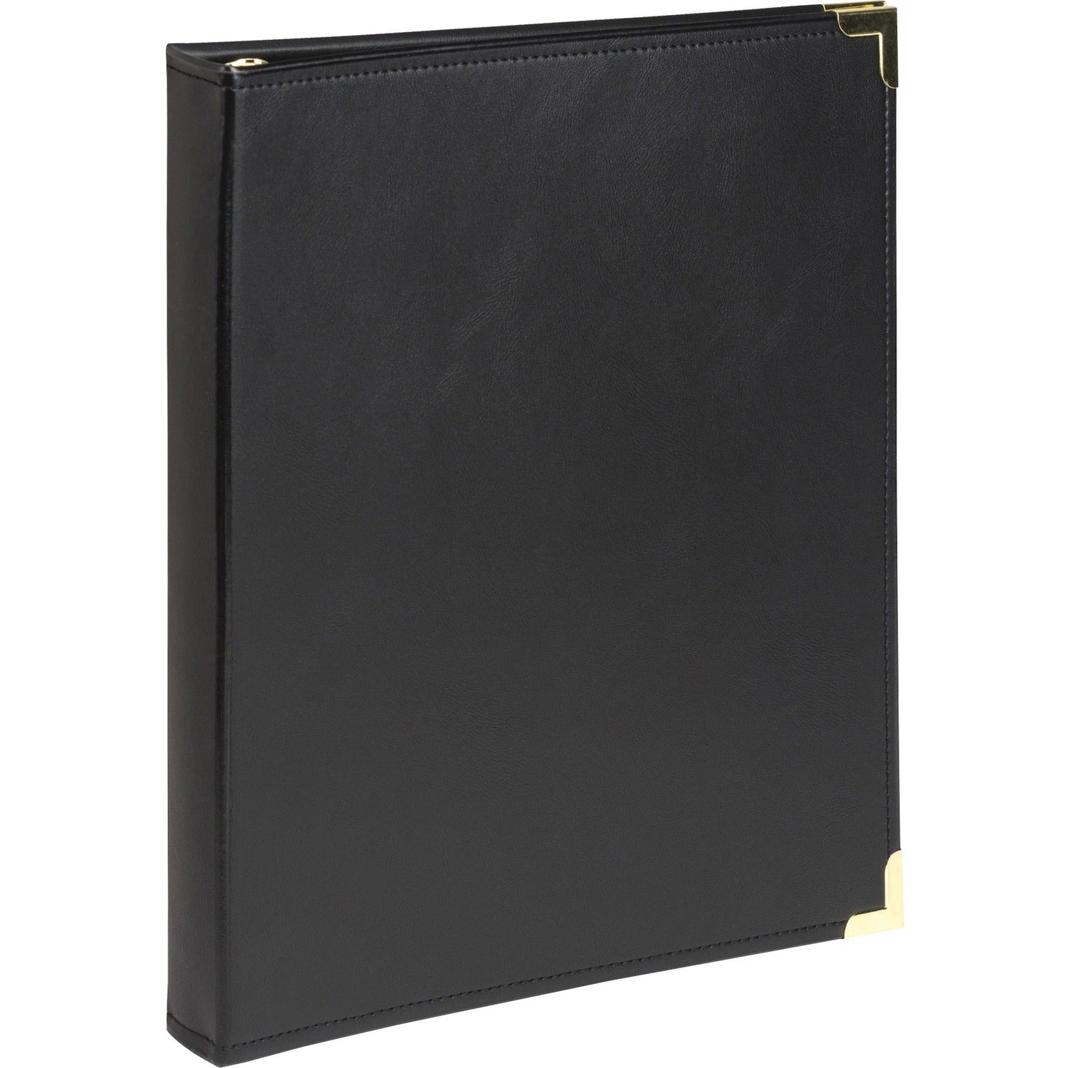 samsill-classic-collection-executive-presentation-binder-1-2-binder-capacity-letter-8-1-2-x-11-sheet-size-100-sheet-capacity-3-x-round-ring-fasteners-2-internal-pockets-vinyl-synthetic-leather-brass-black-116-lb-rigid-s_sam15110 - 1