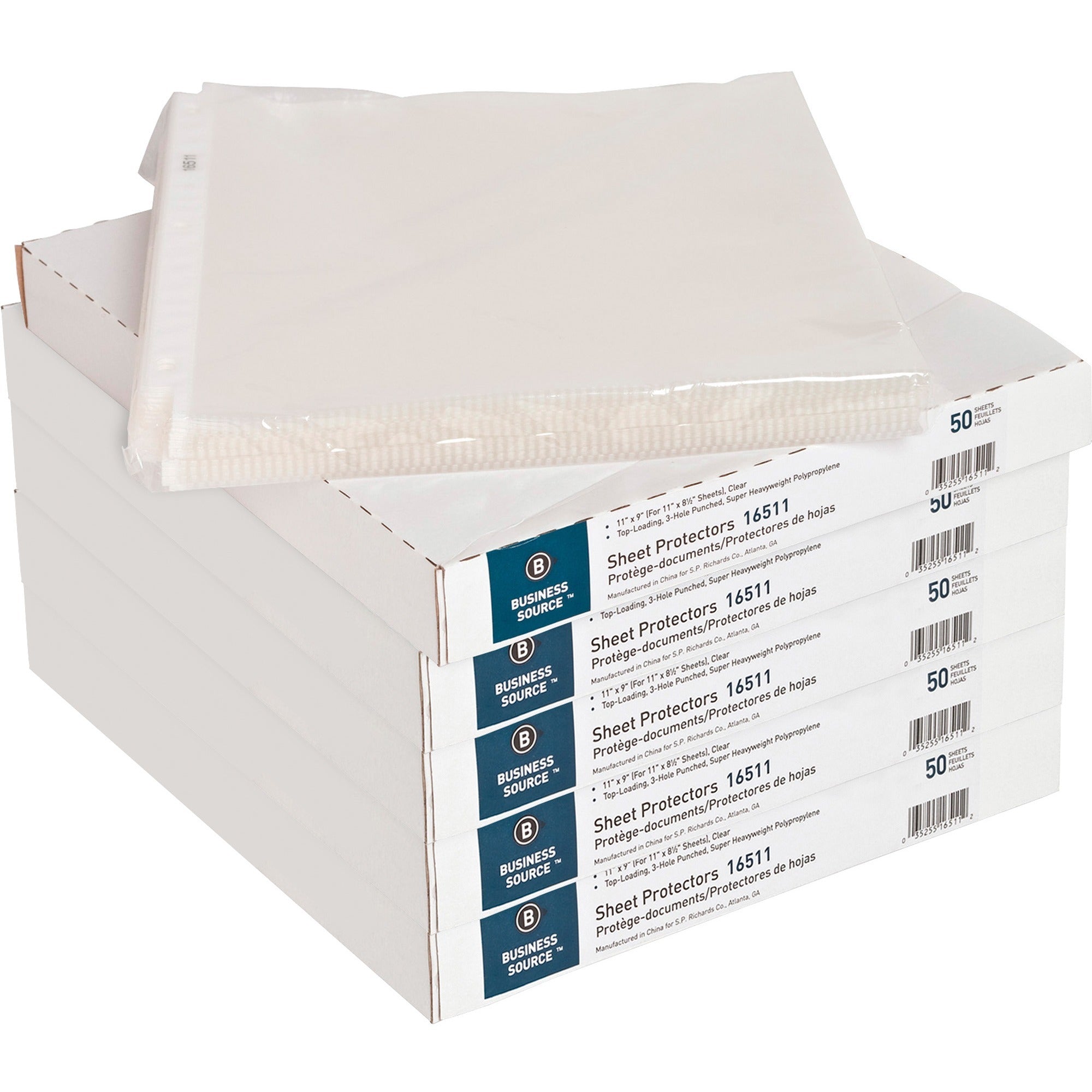 business-source-sheet-protectors-for-letter-8-1-2-x-11-sheet-3-x-holes-ring-binder-top-loading-rectangular-clear-polypropylene-250-carton_bsn16511ct - 1