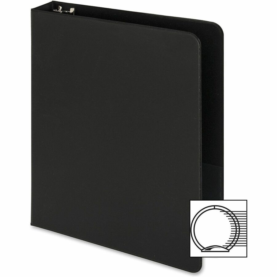 Business Source Basic Round Ring Binders - 1" Binder Capacity - 240 Sheet Capacity - 3 x Round Ring Fastener(s) - Inside Front & Back Pocket(s) - Chipboard, Polypropylene - Black - Exposed Rivet, Sturdy, Open and Closed Triggers - 4 / Bundle