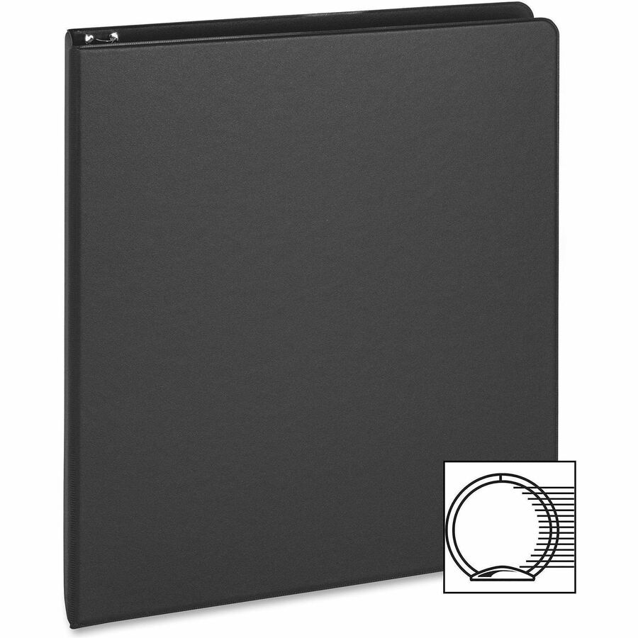 Business Source Basic Round Ring Binders - 1" Binder Capacity - 240 Sheet Capacity - 3 x Round Ring Fastener(s) - Inside Front & Back Pocket(s) - Chipboard, Polypropylene - Black - Exposed Rivet, Sturdy, Open and Closed Triggers - 4 / Bundle