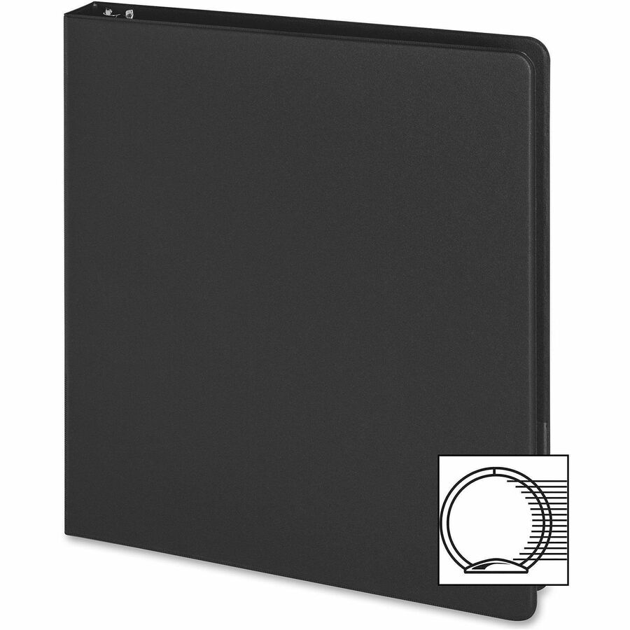 Business Source Basic Round Ring Binders - 1" Binder Capacity - 240 Sheet Capacity - 3 x Round Ring Fastener(s) - Inside Front & Back Pocket(s) - Chipboard, Polypropylene - Black - Exposed Rivet, Sturdy, Open and Closed Triggers - 4 / Bundle