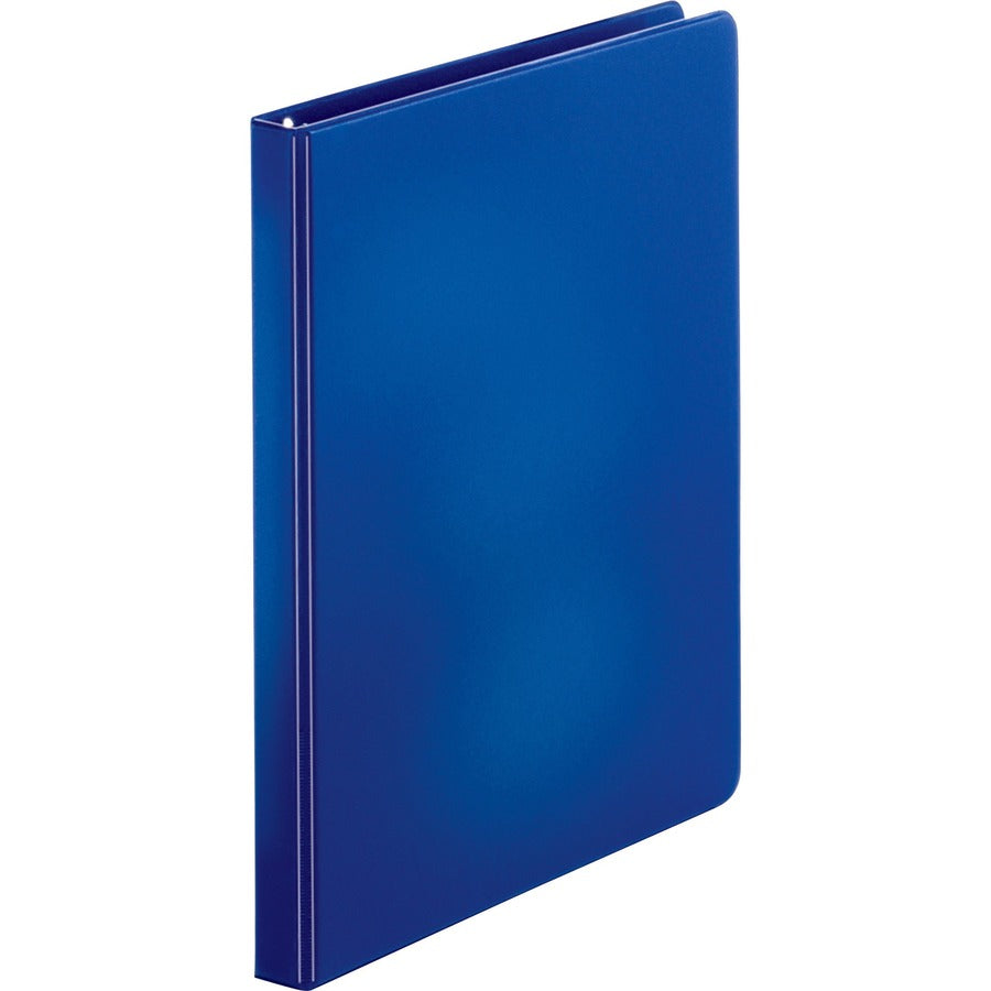 Business Source Basic Round Ring Binders - 1/2" Binder Capacity - Letter - 8 1/2" x 11" Sheet Size - 125 Sheet Capacity - 3 x Round Ring Fastener(s) - Internal Pocket(s) - Chipboard, Polypropylene - Dark Blue - Exposed Rivet, Sturdy - 4 / Bundle