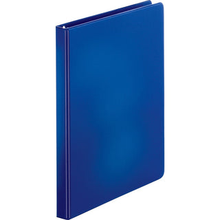 Business Source Basic Round Ring Binders - 1/2" Binder Capacity - Letter - 8 1/2" x 11" Sheet Size - 125 Sheet Capacity - 3 x Round Ring Fastener(s) - Internal Pocket(s) - Chipboard, Polypropylene - Dark Blue - Exposed Rivet, Sturdy - 4 / Bundle