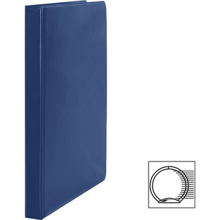 Business Source Basic Round Ring Binders - 1/2" Binder Capacity - Letter - 8 1/2" x 11" Sheet Size - 125 Sheet Capacity - 3 x Round Ring Fastener(s) - Internal Pocket(s) - Chipboard, Polypropylene - Dark Blue - Exposed Rivet, Sturdy - 4 / Bundle