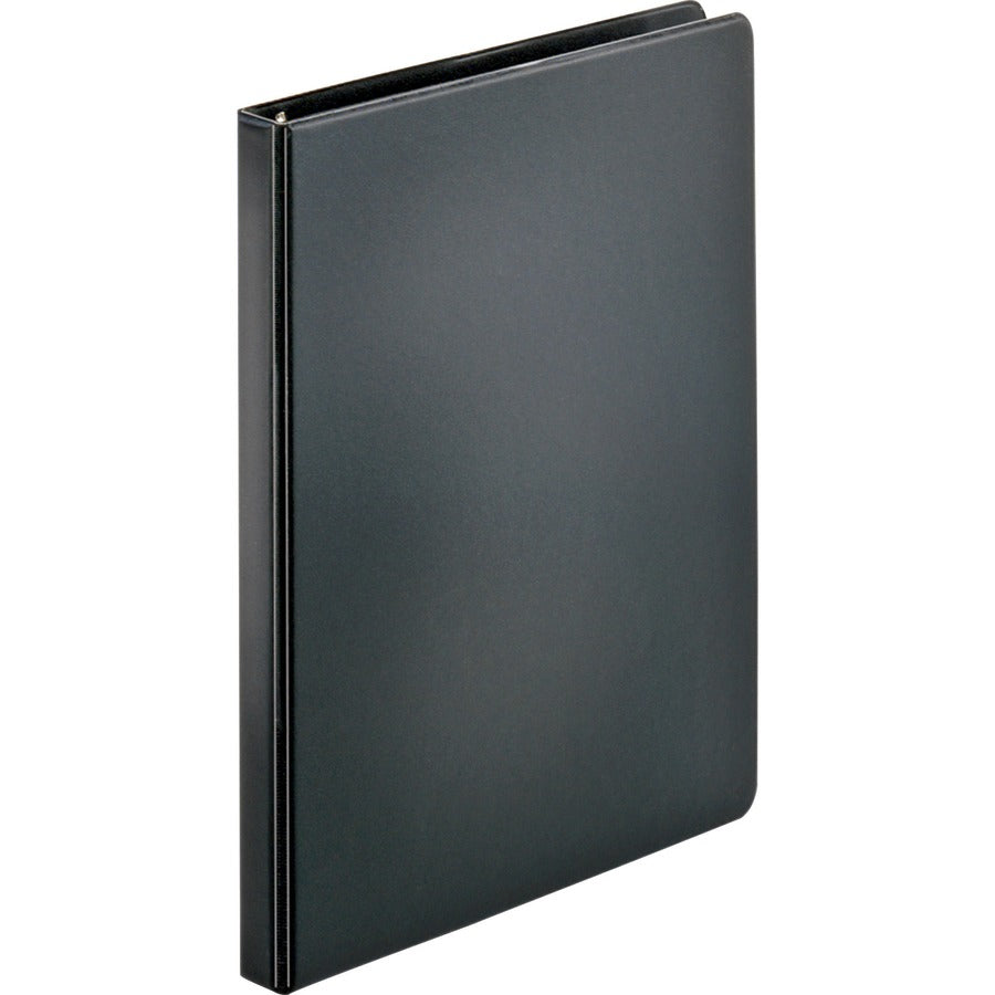 Business Source Basic Round Ring Binders - 1/2" Binder Capacity - Letter - 8 1/2" x 11" Sheet Size - 125 Sheet Capacity - 3 x Round Ring Fastener(s) - Internal Pocket(s) - Chipboard, Polypropylene - Black - Exposed Rivet, Sturdy - 4 / Bundle