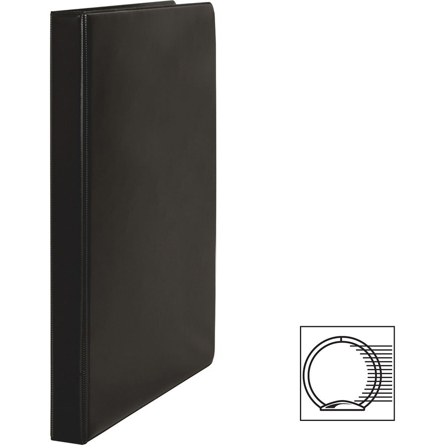 Business Source Basic Round Ring Binders - 1/2" Binder Capacity - Letter - 8 1/2" x 11" Sheet Size - 125 Sheet Capacity - 3 x Round Ring Fastener(s) - Internal Pocket(s) - Chipboard, Polypropylene - Black - Exposed Rivet, Sturdy - 4 / Bundle
