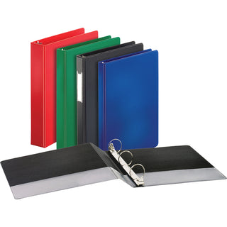 Business Source Basic Round Ring Binders - 1/2" Binder Capacity - Letter - 8 1/2" x 11" Sheet Size - 125 Sheet Capacity - 3 x Round Ring Fastener(s) - Internal Pocket(s) - Chipboard, Polypropylene - Black - Exposed Rivet, Sturdy - 4 / Bundle