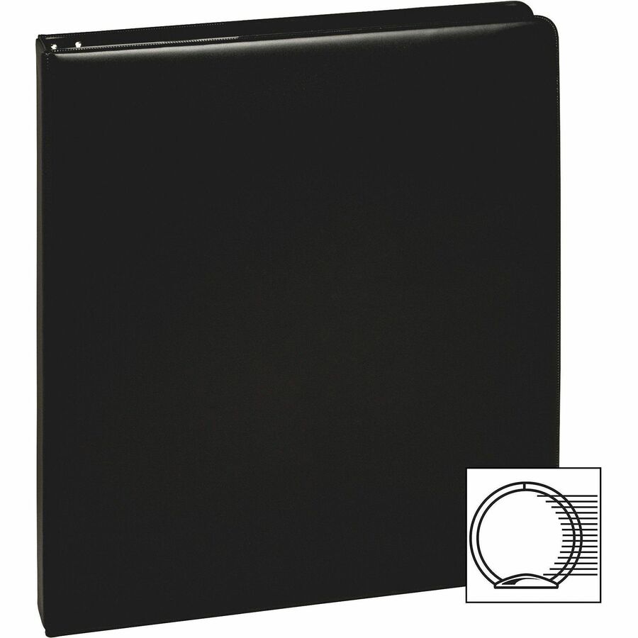 Business Source Basic Round Ring Binders - 1/2" Binder Capacity - Letter - 8 1/2" x 11" Sheet Size - 125 Sheet Capacity - 3 x Round Ring Fastener(s) - Internal Pocket(s) - Chipboard, Polypropylene - Black - Exposed Rivet, Sturdy - 4 / Bundle
