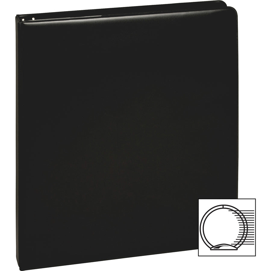 Business Source Basic Round Ring Binders - 1/2" Binder Capacity - Letter - 8 1/2" x 11" Sheet Size - 125 Sheet Capacity - 3 x Round Ring Fastener(s) - Internal Pocket(s) - Chipboard, Polypropylene - Black - Exposed Rivet, Sturdy - 4 / Bundle