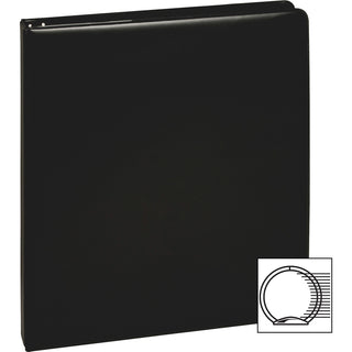 Business Source Basic Round Ring Binders - 1/2" Binder Capacity - Letter - 8 1/2" x 11" Sheet Size - 125 Sheet Capacity - 3 x Round Ring Fastener(s) - Internal Pocket(s) - Chipboard, Polypropylene - Black - Exposed Rivet, Sturdy - 4 / Bundle
