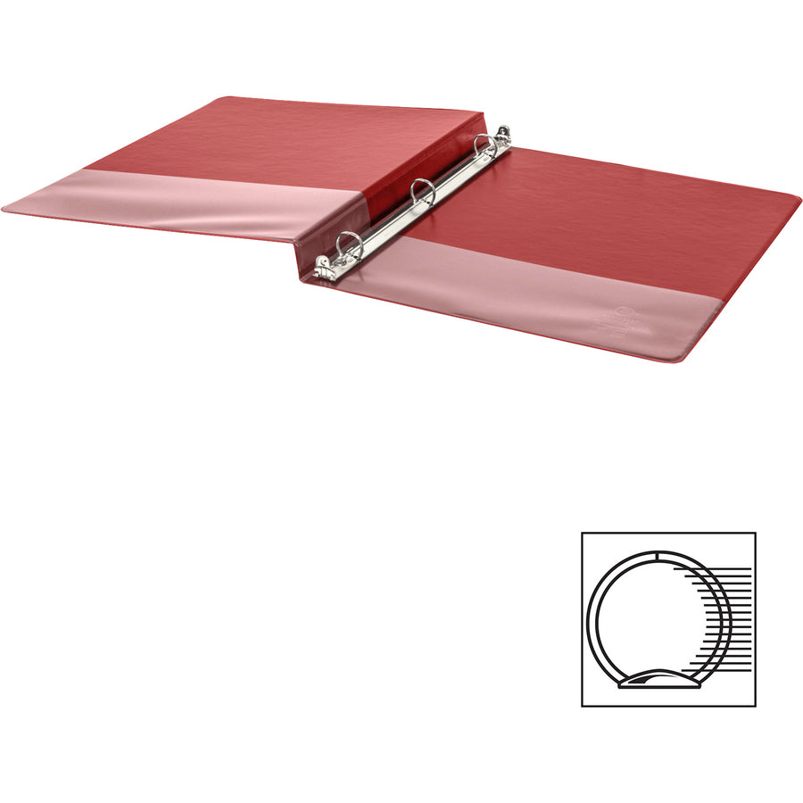 Business Source Basic Round Ring Binders - 1/2" Binder Capacity - Letter - 8 1/2" x 11" Sheet Size - 125 Sheet Capacity - 3 x Round Ring Fastener(s) - Internal Pocket(s) - Chipboard, Polypropylene - Red - Exposed Rivet, Sturdy - 4 / Bundle