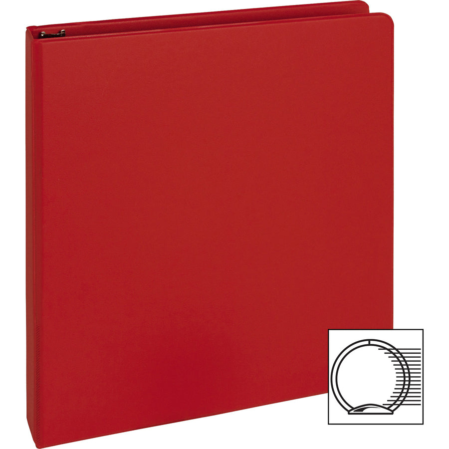 Business Source Basic Round Ring Binders - 1" Binder Capacity - Letter - 8 1/2" x 11" Sheet Size - 225 Sheet Capacity - 3 x Round Ring Fastener(s) - Internal Pocket(s) - Chipboard, Polypropylene - Red - Exposed Rivet, Sturdy - 4 / Bundle