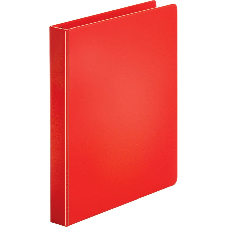Business Source Basic Round Ring Binders - 1" Binder Capacity - Letter - 8 1/2" x 11" Sheet Size - 225 Sheet Capacity - 3 x Round Ring Fastener(s) - Internal Pocket(s) - Chipboard, Polypropylene - Red - Exposed Rivet, Sturdy - 4 / Bundle