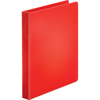 Business Source Basic Round Ring Binders - 1" Binder Capacity - Letter - 8 1/2" x 11" Sheet Size - 225 Sheet Capacity - 3 x Round Ring Fastener(s) - Internal Pocket(s) - Chipboard, Polypropylene - Red - Exposed Rivet, Sturdy - 4 / Bundle
