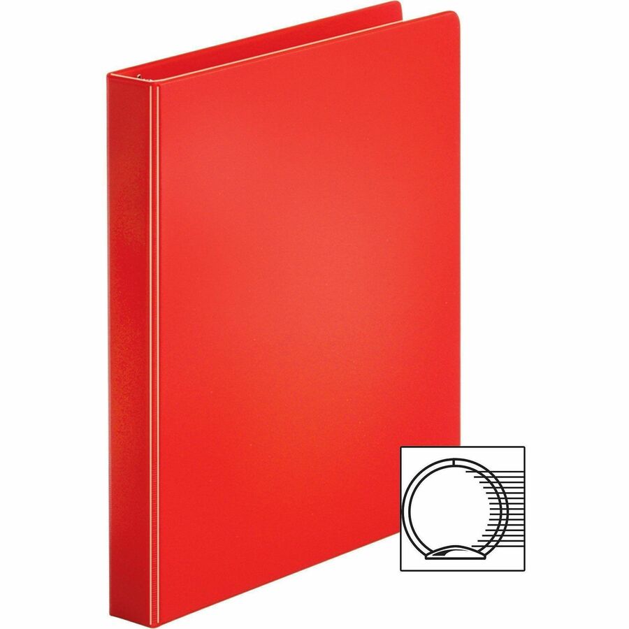 Business Source Basic Round Ring Binders - 1" Binder Capacity - Letter - 8 1/2" x 11" Sheet Size - 225 Sheet Capacity - 3 x Round Ring Fastener(s) - Internal Pocket(s) - Chipboard, Polypropylene - Red - Exposed Rivet, Sturdy - 4 / Bundle