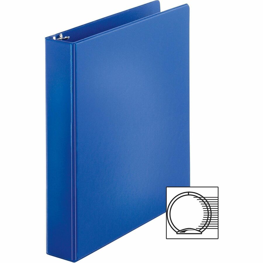 Business Source Basic Round Ring Binders - 1 1/2" Binder Capacity - Letter - 8 1/2" x 11" Sheet Size - 350 Sheet Capacity - 3 x Round Ring Fastener(s) - Internal Pocket(s) - Chipboard, Polypropylene - Dark Blue - Exposed Rivet, Sturdy - 4 / Bundle