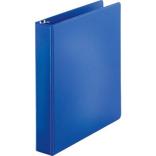 Business Source Basic Round Ring Binders - 1 1/2" Binder Capacity - Letter - 8 1/2" x 11" Sheet Size - 350 Sheet Capacity - 3 x Round Ring Fastener(s) - Internal Pocket(s) - Chipboard, Polypropylene - Dark Blue - Exposed Rivet, Sturdy - 4 / Bundle
