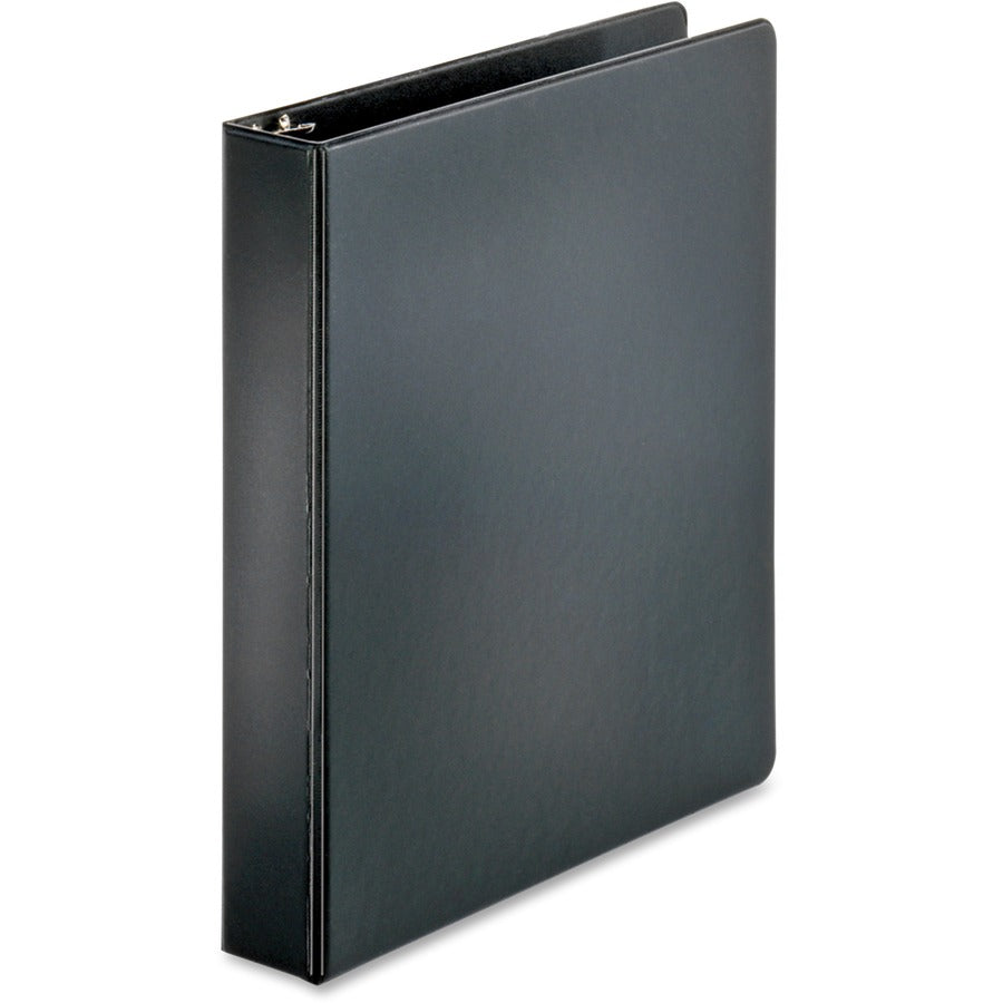 Business Source Basic Round Ring Binders - 1 1/2" Binder Capacity - Letter - 8 1/2" x 11" Sheet Size - 350 Sheet Capacity - 3 x Round Ring Fastener(s) - Internal Pocket(s) - Chipboard, Polypropylene - Black - Exposed Rivet, Sturdy - 4 / Bundle