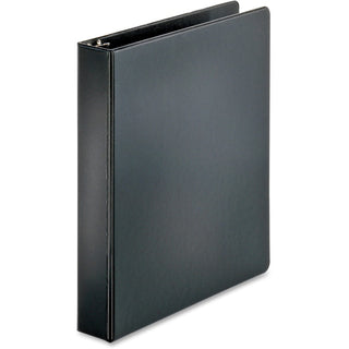 Business Source Basic Round Ring Binders - 1 1/2" Binder Capacity - Letter - 8 1/2" x 11" Sheet Size - 350 Sheet Capacity - 3 x Round Ring Fastener(s) - Internal Pocket(s) - Chipboard, Polypropylene - Black - Exposed Rivet, Sturdy - 4 / Bundle