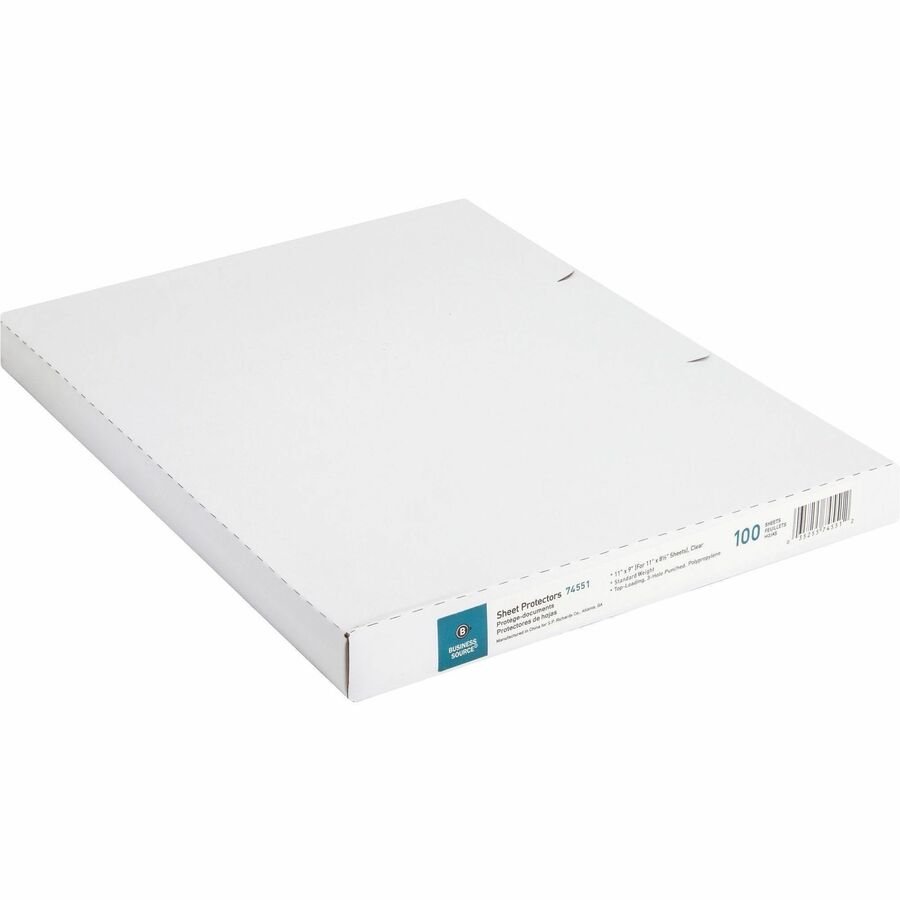 Business Source Poly Sheet Protectors - 11" Height x 9" Width - For Letter 8 1/2" x 11" Sheet - 3 x Holes - Ring Binder - Top Loading - Rectangular - Clear - Polypropylene - 500 / Carton
