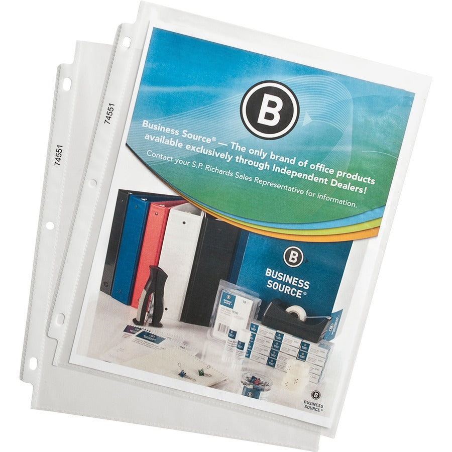 Business Source Poly Sheet Protectors - 11" Height x 9" Width - For Letter 8 1/2" x 11" Sheet - 3 x Holes - Ring Binder - Top Loading - Rectangular - Clear - Polypropylene - 500 / Carton