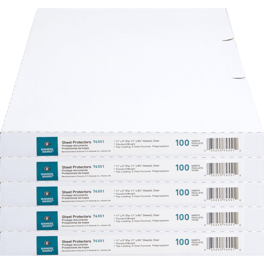 business-source-poly-sheet-protectors-11-height-x-9-width-for-letter-8-1-2-x-11-sheet-3-x-holes-ring-binder-top-loading-rectangular-clear-polypropylene-500-carton_bsn74551ct - 5