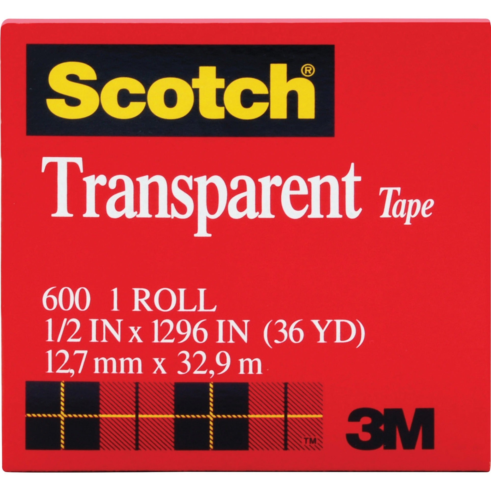 scotch-transparent-tape-1-2w-36-yd-length-x-050-width-1-core-moisture-resistant-stain-resistant-long-lasting-for-multipurpose-mending-packing-label-protection-wrapping-12-pack-clear_mmm600121296pk - 1